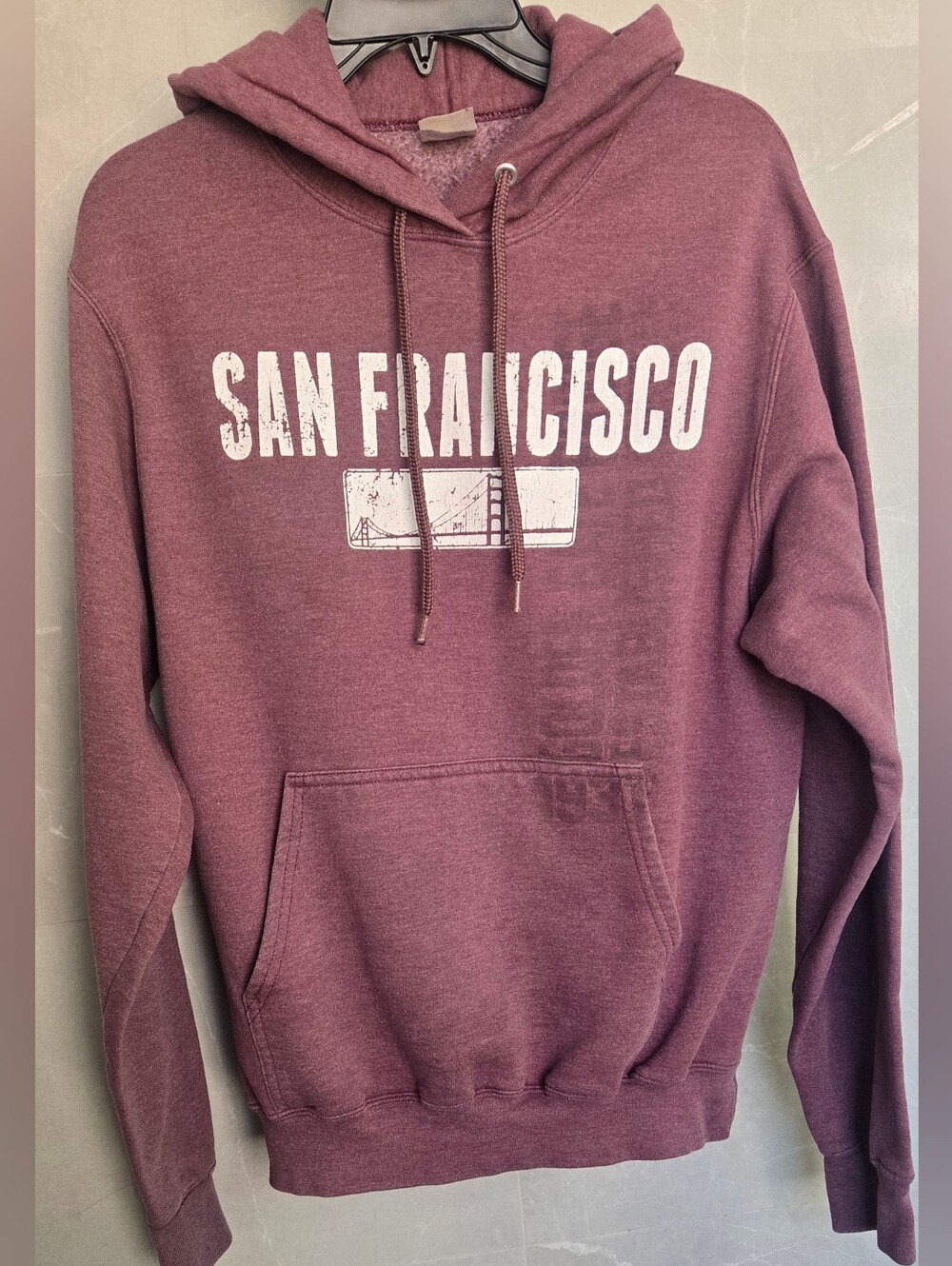 Port & Company (Unisex/Men's Small) Heather Maroon/Burgundy pullover hoodie.